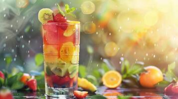 A Refreshing Summer Beverage With Sliced Fruits and Sparkling Water photo
