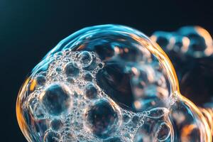 Captivating bubbles reflecting light in dark surroundings photo