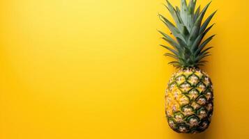 A Single Pineapple on a Sunny Yellow Background photo