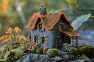 Creative Miniature Needle Felted Home, Combining Cozy Design with Handmade Artistic Flair photo