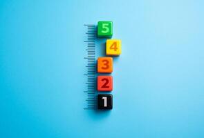 A scale of five levels. Five steps. Stages of readiness. Performance and efficiency. Plan development. Set tasks, prioritize. Going for a new level. Guidance. Complication, expansion. photo