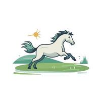 A horse running in the grass with the sun behind it vector