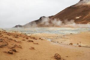 Namafjall geothermal area with numerous hot springs, Iceland photo