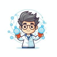 Scientist character with glasses and a light bulb vector