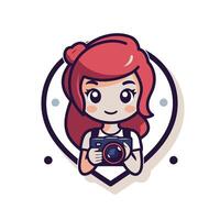 A girl with red hair holding a camera vector