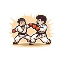 Two men in karate gear fighting vector