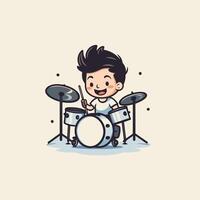 A cartoon drummer playing drums on a white background vector