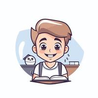 A boy reading a book in front of a classroom vector