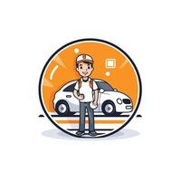 A man with a car in front of him vector