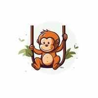 A cartoon monkey swinging on a swing vector