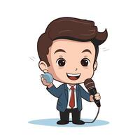 Cartoon businessman with microphone and microphone vector