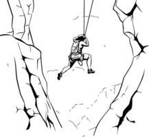 A man is hanging from a rope in the mountains vector