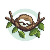 A cartoon sloth sleeping on a branch vector