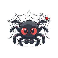 A cartoon spider with red eyes and a web vector