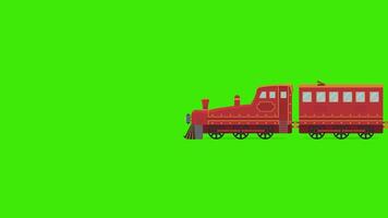 Old red color cartoon toy train engine passing with boxes 2d animation on green screen 4k motion graphic animated video
