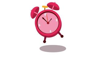 an animated Pink alarm clock with yellow hands, suitable for time management concepts, wakeup call themes, and morning routine visuals. video