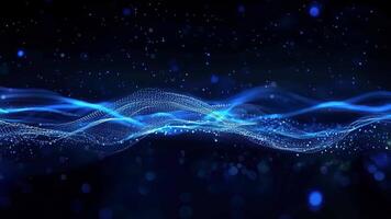 Stunning abstract blue wave pattern with glowing particles floating in space, perfect for technology, art, or background designs. video