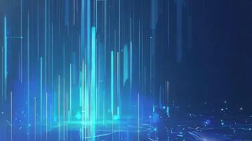 A vibrant abstract background featuring glowing blue lines representing digital data and technology concepts. video