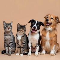Four pets line up, each showing different personalities For Social Media Post Size photo