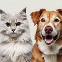 Cat and joyful dog looking directly at camera For Social Media Post Size photo