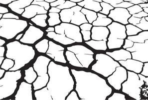 Black and white cracked earth texture. Concept of natural patterns, dry soil, environmental impact, drought effects. Abstract background vector