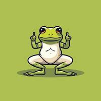 A cartoon frog sitting on the ground with his hands up vector