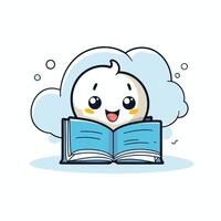 A cartoon character reading a book with clouds in the background vector