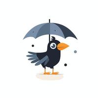 A black bird with an umbrella on a white background vector