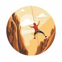 A man is climbing a mountain in a flat design vector