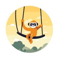A cartoon monkey on a swing with a sun in the background vector
