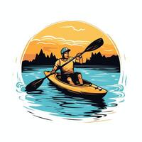 A man is paddling a kayak on the water vector