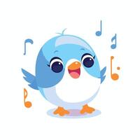 A cartoon bird singing with music notes vector