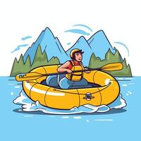 A man in an inflatable raft on the river vector
