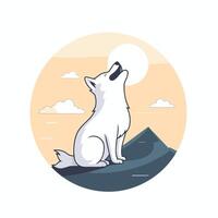 A wolf howling at the moon in a flat style vector