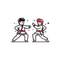 Two people in karate gear are fighting vector