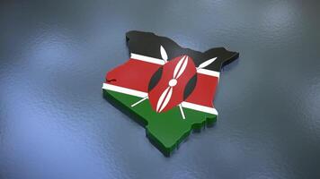 3D map of Kenya moving on a gray glossy textured floor. The country's area features the Kenya flag texture with a luma matte effect. 3d rendering video