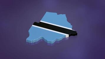 3D map of Botswana moving and rotating on a purple floor. The map of Botswana is textured with the country's flag. 3D rendering. video