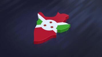 3D map of Burundi rotating on a blue floor. The Burundi map features the country's flag texture, designed with a luma matte effect. 3D rendering video