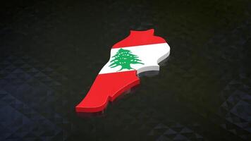 3D map of Lebanon moving on a black textured floor. The country's area features the Lebanon flag texture with a luma matte effect. 3d rendering video