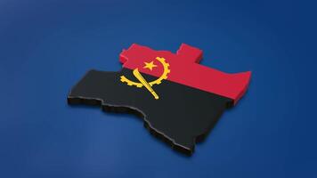 3d animation of rotating Angola map with blue floor. Angola country borders with flag texture. Three-dimensional map with luma matte video