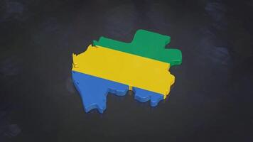 3D map of Gabon moving on a gray textured floor. The country's area features the Gabon flag texture with a luma matte effect. 3d rendering video