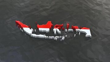 3D map of Indonesia moving on a gray glossy textured floor. The country's area features the Indonesia flag texture with a luma matte effect. 3d rendering video