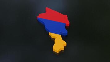 An animated 3D map of Armenia rotating clockwise on a black background. The country's borders are textured with the Armenian flag, using a luma matte effect video
