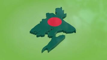 A 3D map of Bangladesh with the country's flag texture on a green floor, designed using a luma matte effect video