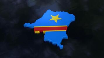 3D map of Democratic Republic of the Congo moving on a black textured floor. The country's area features the flag texture with a luma matte effect. 3d rendering video