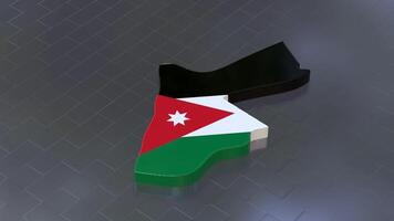 3D map of Jordan moving on a gray textured floor. The country's area features the Jordan flag texture with a luma matte effect. 3d rendering video