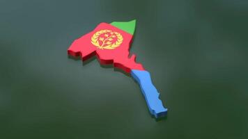 3D map of Eritrea moving on a green textured floor. The country's area features the Eritrea flag texture with a luma matte effect. 3d rendering video