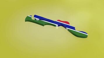 3D map of Gambia moving on a green textured floor. The country's area features the Gambia flag texture with a luma matte effect. 3d rendering video