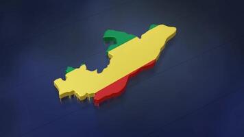 3D map of Republic Congo moving on a black textured floor. The country's area features the Republic Congo flag texture with a luma matte effect. 3d rendering video