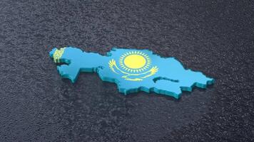 3D map of Kazakhstan moving on a blue textured floor. The country's area features the blue flag texture with a luma matte effect. 3d rendering video